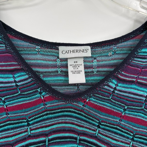 Catherines Knit Sweater Top long Sleeve Round Neck Blue Stripes Size 2X - Picture 5 of 9